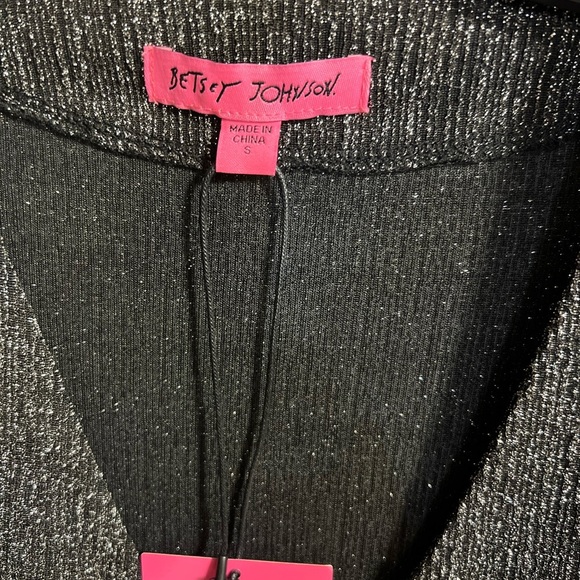 💕🖤NWT- BETSEY JOHNSON GORGEOUS METALLIC NIT FAUX WRAP DRESS SZ S💕🖤 - Picture 4 of 11